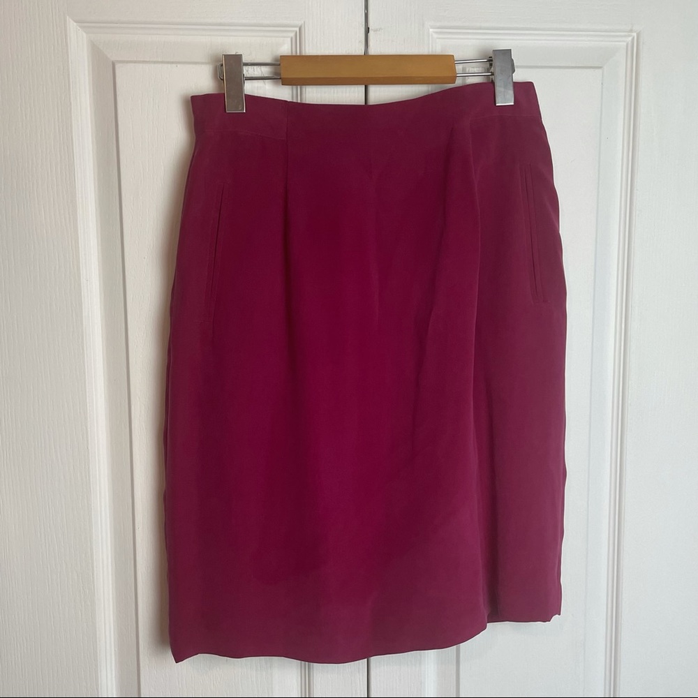 SILK Raspberry Hued Straight Skirt - Picture 5 of 7